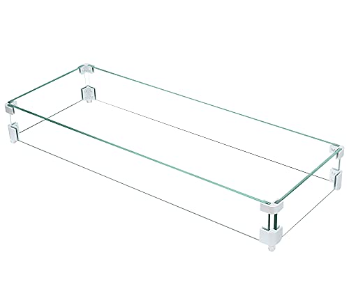 Ulax Furniture 31 x 11 x 4 Inch Fire Pit Glass Wind Guard Clear Tempered Glass Flame Guard for 29 Inch Outdoor Patio Fire Table Burner Pan, 5/16 Inch Thick