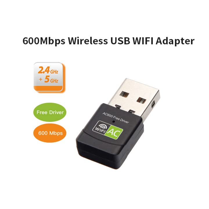 Free Driver USB WiFi Adapter for PC, AC600M USB WiFi Dongle 802.11ac Wireless Network Adapter with Dual Band 2.4GHz/5Ghz for Desktop Laptop Support Windows 10/8/7/XP