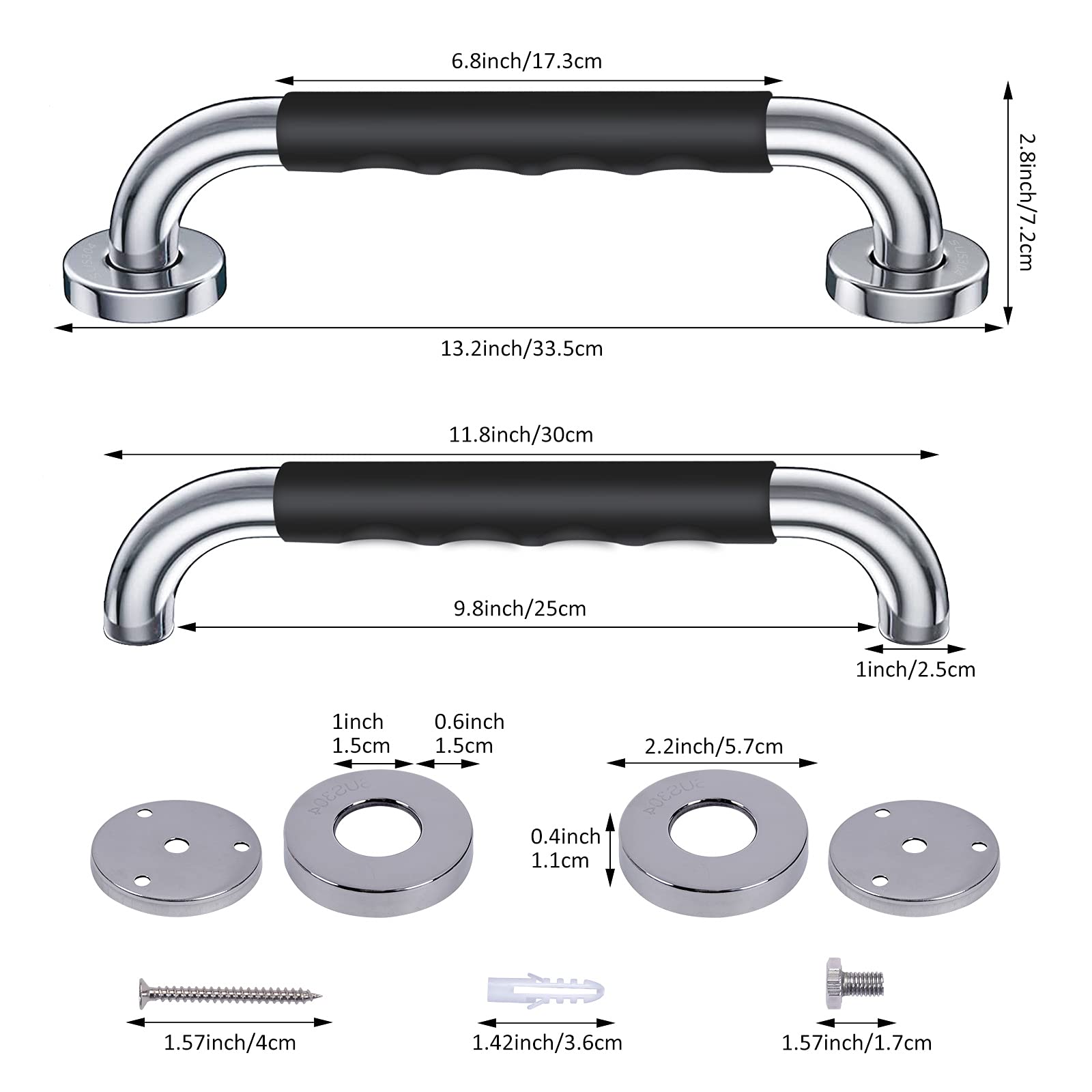 Funland 2 Pack 12 Inch Shower Grab Bar with Anti-Slip Rubber Grip, Stainless Steel Grab Bars Handles for Elderly, Bath Grab Bar, Handicap Grab Bars, Bathroom Balance Senior Assist Handle, Black