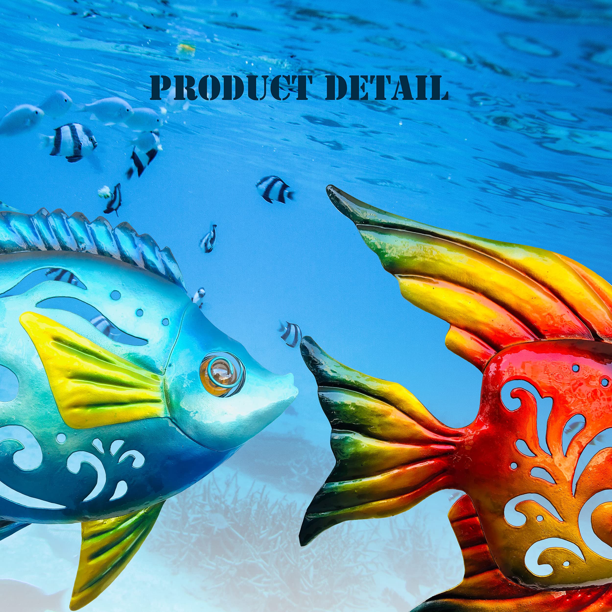 BVLFOOK Coastal Wall Decor, Ocean Sea Metal Fish Wall Decor, Hanging Wall Art Decoration for Indoor Outdoor, Beach Nautical Tropical Fish Wall Sculpture for Pool Bathroom Bedroom Patio