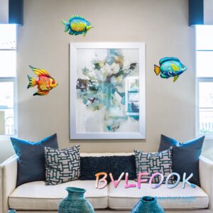 BVLFOOK Coastal Wall Decor, Ocean Sea Metal Fish Wall Decor, Hanging Wall Art Decoration for Indoor Outdoor, Beach Nautical Tropical Fish Wall Sculpture for Pool Bathroom Bedroom Patio