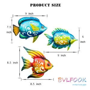 BVLFOOK Coastal Wall Decor, Ocean Sea Metal Fish Wall Decor, Hanging Wall Art Decoration for Indoor Outdoor, Beach Nautical Tropical Fish Wall Sculpture for Pool Bathroom Bedroom Patio