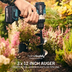 HomeBuddy Garden Auger Drill Bit Set - 3x12 and 2x7 Inch Drill Auger Bit for Planting, Hole Digging, Sturdy Bulb Planter Tool with Non-Slip Hexagon Chuck, Spiral Soil Auger