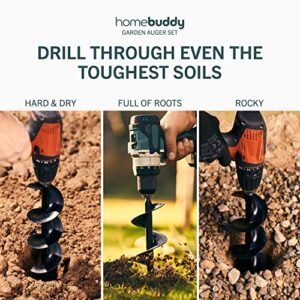 HomeBuddy Garden Auger Drill Bit Set - 3x12 and 2x7 Inch Drill Auger Bit for Planting, Hole Digging, Sturdy Bulb Planter Tool with Non-Slip Hexagon Chuck, Spiral Soil Auger