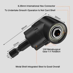 4 Pcs Impact Grade Sockets Adapter Power Drill Sockets Adapter Set with 360 Degree Rotatable Hex Shank Drill Adapters, 105 Degree Angle Screwdriver Drill Bit for Household Workplace Industry (Black)