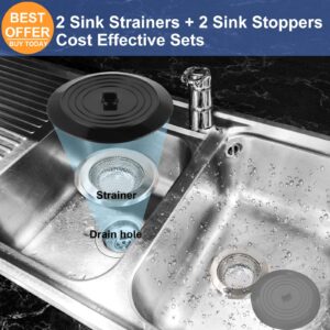 V-TOP Sink Strainer Stopper 4 Pack, Universal Silicone Kitchen Sink Drain Strainer Cover Plug Stopper Kit, 4.5 Inch Stainless Steel Sink Filter Strainer, Food Catcher for Kitchen Sink