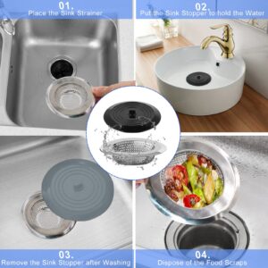 V-TOP Sink Strainer Stopper 4 Pack, Universal Silicone Kitchen Sink Drain Strainer Cover Plug Stopper Kit, 4.5 Inch Stainless Steel Sink Filter Strainer, Food Catcher for Kitchen Sink