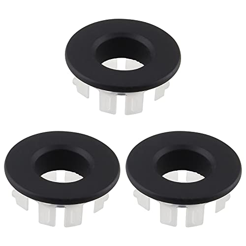 Murtenze 3Pcs Sink Overflow Ring, Sink Basin Trim Overflow Cover Copper Insert in Hole Round Caps for Kitchen Bathroom (Black)