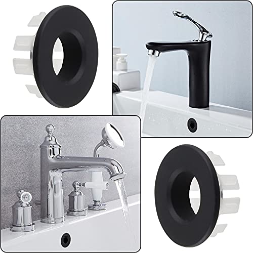 Murtenze 3Pcs Sink Overflow Ring, Sink Basin Trim Overflow Cover Copper Insert in Hole Round Caps for Kitchen Bathroom (Black)