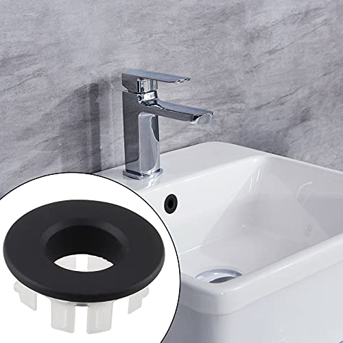 Murtenze 3Pcs Sink Overflow Ring, Sink Basin Trim Overflow Cover Copper Insert in Hole Round Caps for Kitchen Bathroom (Black)