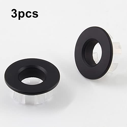 Murtenze 3Pcs Sink Overflow Ring, Sink Basin Trim Overflow Cover Copper Insert in Hole Round Caps for Kitchen Bathroom (Black)