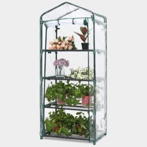 abccanopy mini greenhouse, 4 tiers portable gardening greenhouse with zippered door for indoor outdoor use (transparent pvc cover)