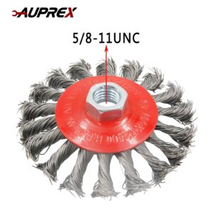 AUPREX 5 Pack 4 Inch Twist Knotted Wire Wheel Brush for Angle Grinder with 5/8 Inch-11 Threaded Arbor - 0.02 Inch Carbon Steel Wire for Heavy-Duty Conditioning for Various Metals