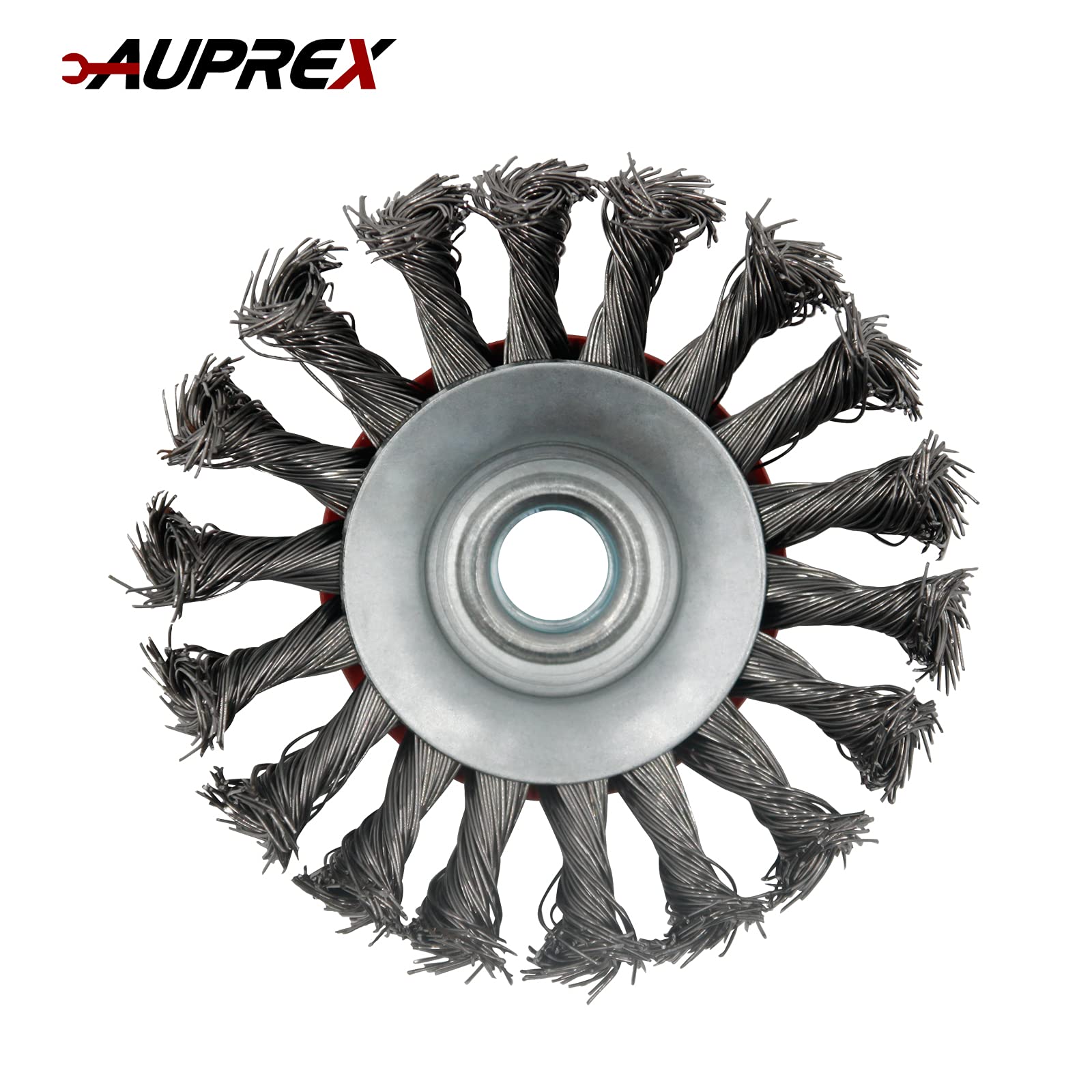 AUPREX 5 Pack 4 Inch Twist Knotted Wire Wheel Brush for Angle Grinder with 5/8 Inch-11 Threaded Arbor - 0.02 Inch Carbon Steel Wire for Heavy-Duty Conditioning for Various Metals