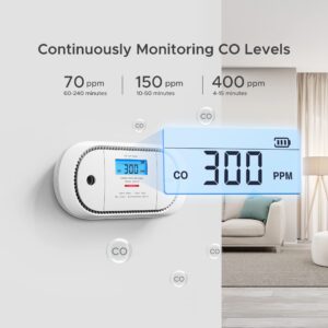 X-Sense Carbon Monoxide Detector Alarm with Digital LCD Display, Replaceable Battery CO Alarm Detector with Peak Value Memory, XC01-R