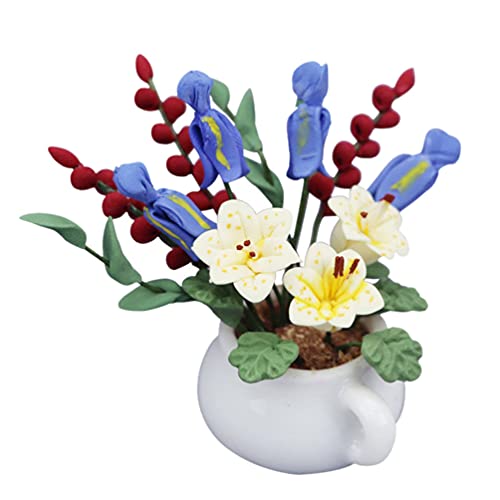 VALICLUD Mini White Pot Green Plant Flower Ornaments Desktop Accessories Tabletop Accessories Supplies Flower Model Mini Fake Plants Mini Plant Decor Resin Flower Decoration Artificial