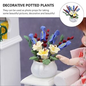 VALICLUD Mini White Pot Green Plant Flower Ornaments Desktop Accessories Tabletop Accessories Supplies Flower Model Mini Fake Plants Mini Plant Decor Resin Flower Decoration Artificial