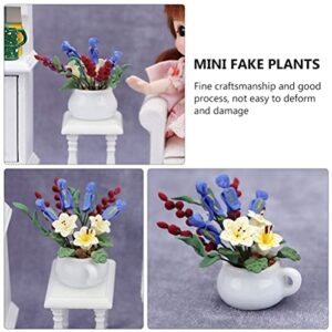 VALICLUD Mini White Pot Green Plant Flower Ornaments Desktop Accessories Tabletop Accessories Supplies Flower Model Mini Fake Plants Mini Plant Decor Resin Flower Decoration Artificial