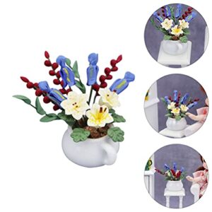 VALICLUD Mini White Pot Green Plant Flower Ornaments Desktop Accessories Tabletop Accessories Supplies Flower Model Mini Fake Plants Mini Plant Decor Resin Flower Decoration Artificial