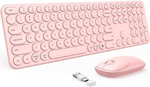 peious wireless keyboard and mouse combo, cute rose gold keyboard with usb and type c receiver, round keys, compatible with macbook, windows 7/8/10, laptops (pink)