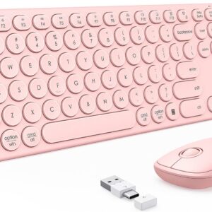 PEIOUS Wireless Keyboard and Mouse Combo, Cute Rose Gold Keyboard with USB and Type C Receiver, Round Keys, Compatible with MacBook, Windows 7/8/10, Laptops (Pink)