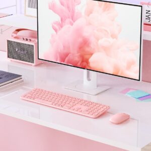 PEIOUS Wireless Keyboard and Mouse Combo, Cute Rose Gold Keyboard with USB and Type C Receiver, Round Keys, Compatible with MacBook, Windows 7/8/10, Laptops (Pink)