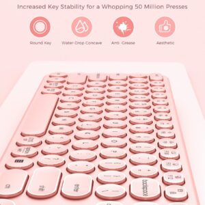 PEIOUS Wireless Keyboard and Mouse Combo, Cute Rose Gold Keyboard with USB and Type C Receiver, Round Keys, Compatible with MacBook, Windows 7/8/10, Laptops (Pink)