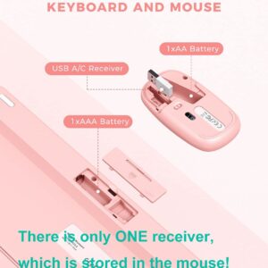 PEIOUS Wireless Keyboard and Mouse Combo, Cute Rose Gold Keyboard with USB and Type C Receiver, Round Keys, Compatible with MacBook, Windows 7/8/10, Laptops (Pink)