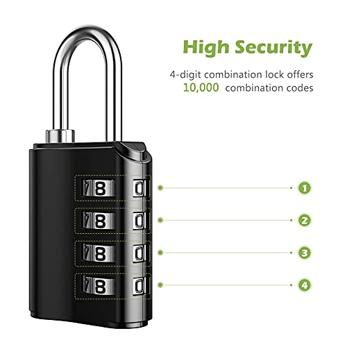 KeeKit Combination Lock, 4 Digit Combination Padlock with Keys, Resettable Waterproof Gate Lock for Locker, Gym, Fence, Case, School & Employee Locker, Toolbox – 2 Pack, Black