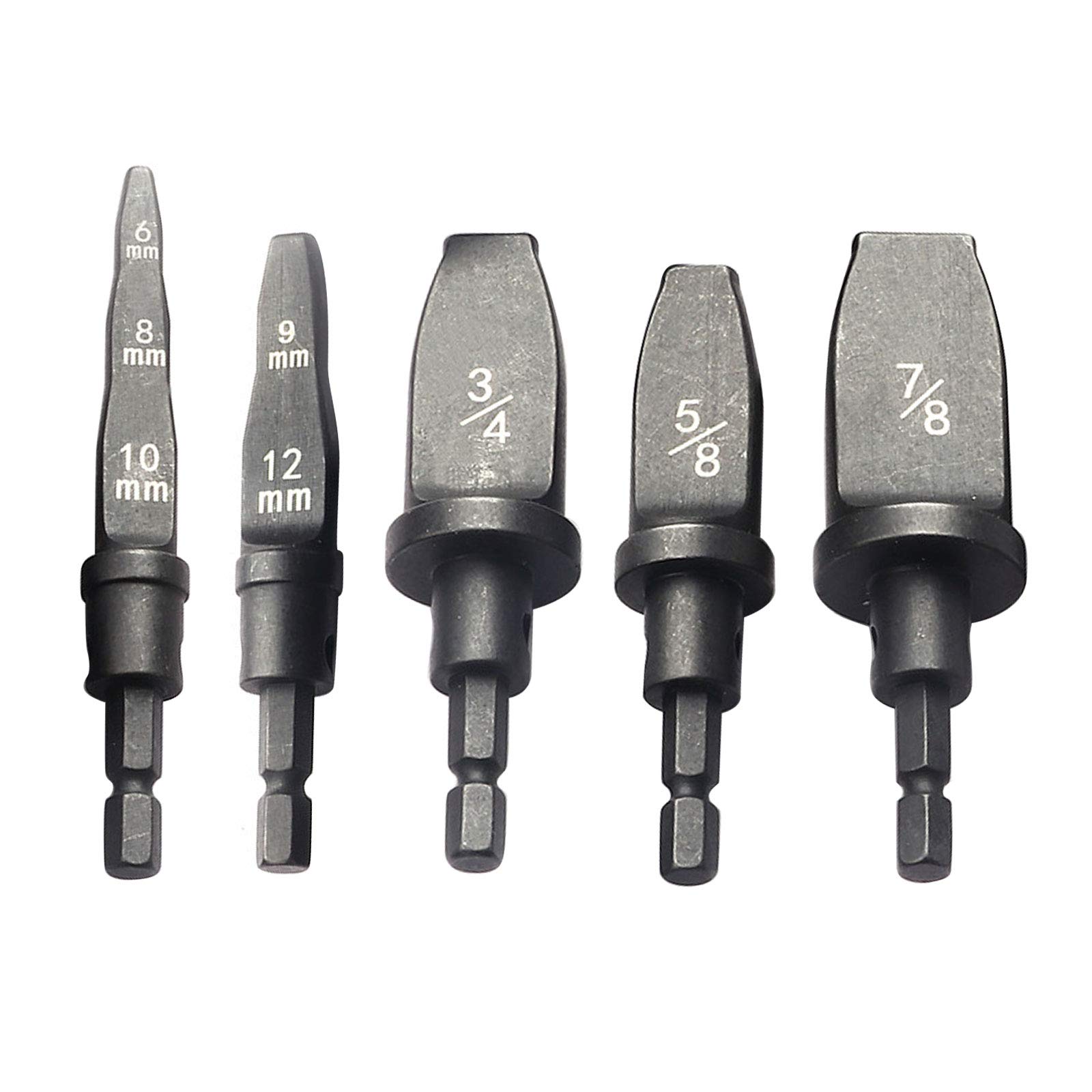 VideoPUP 5pcs Swaging Tool Drill Bit Set,Metric Pipe Expander Metric Air Conditioning Copper Pipe Expander - 6/8/10mm, 9/12mm, 5/8", 3/4", 7/8" Flaring Spin Set