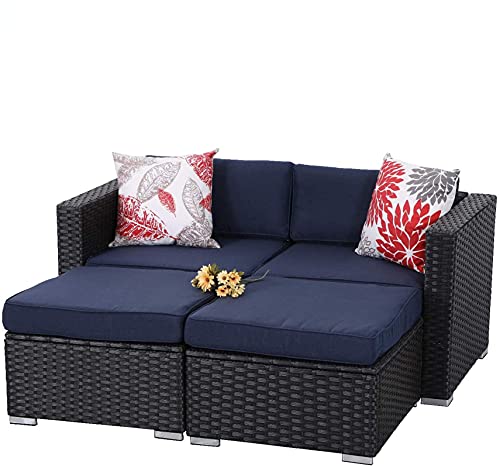 MFSTUDIO 4 Piece Patio Furniture Daybed Set, Outdoor Conversation Sectional Sofa Set, Navy Blue