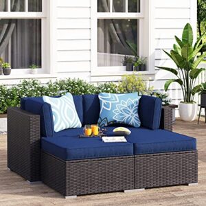 mfstudio 4 piece patio furniture daybed set, outdoor conversation sectional sofa set, navy blue