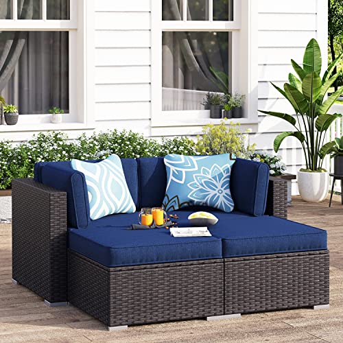 MFSTUDIO 4 Piece Patio Furniture Daybed Set, Outdoor Conversation Sectional Sofa Set, Navy Blue