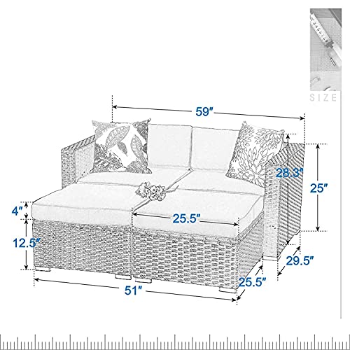 MFSTUDIO 4 Piece Patio Furniture Daybed Set, Outdoor Conversation Sectional Sofa Set, Navy Blue