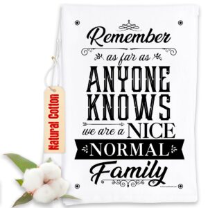 remember as far as anyone knows we are a nice normal family - kitchen towels decorative dish towels with sayings funny housewarming kitchen gifts-multi-use cute kitchen towels - funny gifts for women