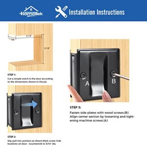 HOMOTEK Privacy Pocket Door Pull Without Switch Plate - Replace Old Or Damaged Passage Sliding Door Pull No Lock Quickly and Easily, 2-3/4”x2-1/2”, for 1-3/8” Thickness Door, Black