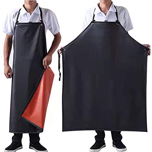 RUIBOLU Waterproof Rubber Vinyl Black Work Apron 43" Adjustable Bib for Dishwashing, Lab, Butcher, Garden,Dog Grooming aprons.1 PACK