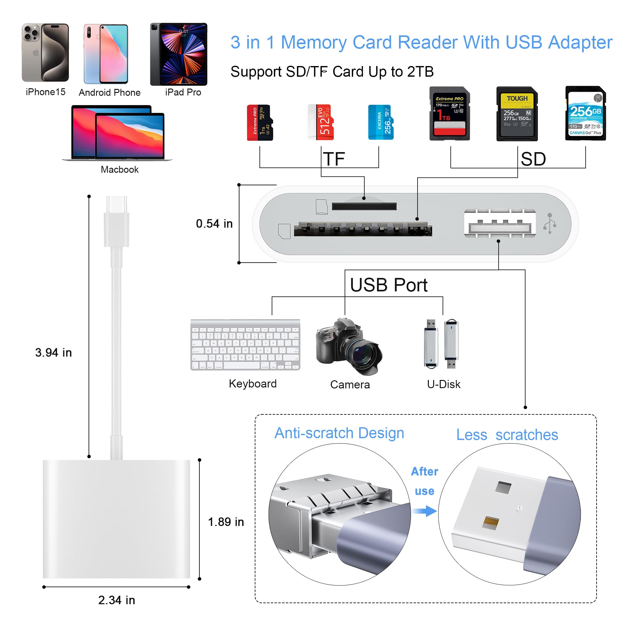 SZHAIYIJIN USB C SD Card Reader for iPhone 15/Mac/iPad Pro, 3 in 1 SD Card Reader USB C with USB Port Thunderbolt to SD TF Card Adapter Memory Card Reader for MacBook Pro/Air iMac M1 M2 Galaxy S22 S23