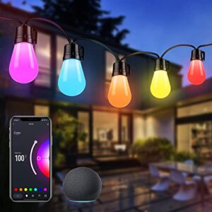 asahom smart outdoor string lights, 45ft waterproof dimmable rgb patio lights, 15 shatterproof multi-color led bulbs, voice & wifi app control lights, 30 scene modes, connectable for party backyard