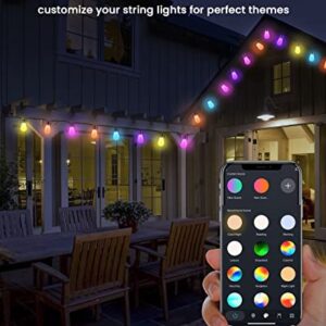 ASAHOM Smart Outdoor String Lights, 45FT Waterproof Dimmable RGB Patio Lights, 15 Shatterproof Multi-Color LED Bulbs, Voice & WiFi APP Control Lights, 30 Scene Modes, Connectable for Party Backyard