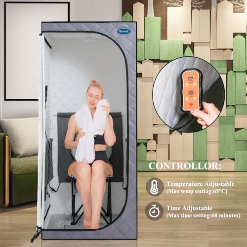 KUNSANA Full Size Portable Far Infrared Sauna Tent,Personal Home Sauna Spa with Heating Foot Pad and Portable Chair