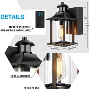 VDKK Porch Lights Fixture with Outlet,Exterior Outdoor House Light Wall Mount with Outlet Built in,Waterproof Wall Light with 3 Motion Modes,Anti-Rust Wall Lantern for Balcony(Bulb NOT Included)