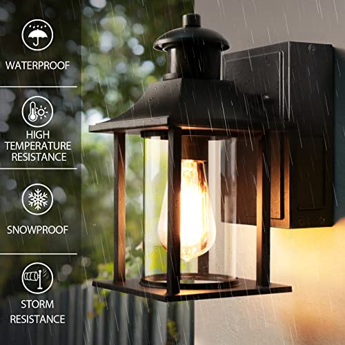 VDKK Porch Lights Fixture with Outlet,Exterior Outdoor House Light Wall Mount with Outlet Built in,Waterproof Wall Light with 3 Motion Modes,Anti-Rust Wall Lantern for Balcony(Bulb NOT Included)