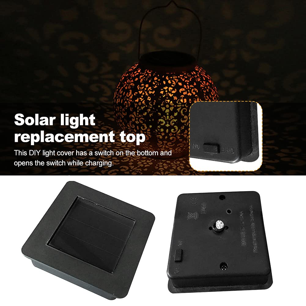 LVOERTUIG Solar Light Replacement Top Panel,Square Solar Panel Top Replacement, Replacement Solar Lantern Lids, Solar Light Battery Parts Battery Box for Outdoor Hanging Table Light(2pcs)