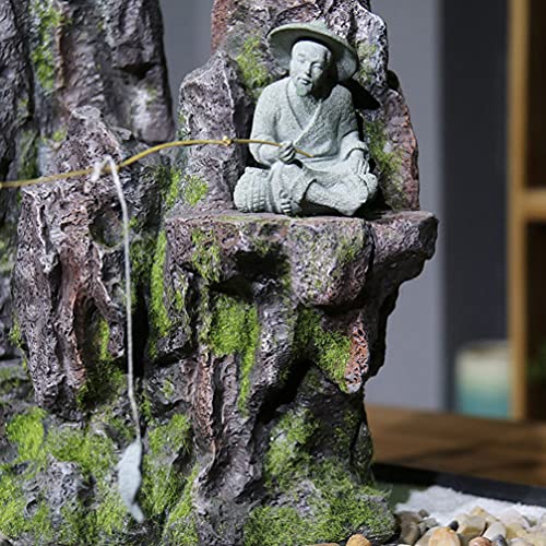 2Pcs Mini Fisherman Figurines Ceramics Chinese Mudman Sitting Fishing Garden Statue for Micro Pot Flower Vase Aquarium Decorations Asian Decor for Zen Garden, Gray, 4.5x4cm (17P5SY00210913VJ)