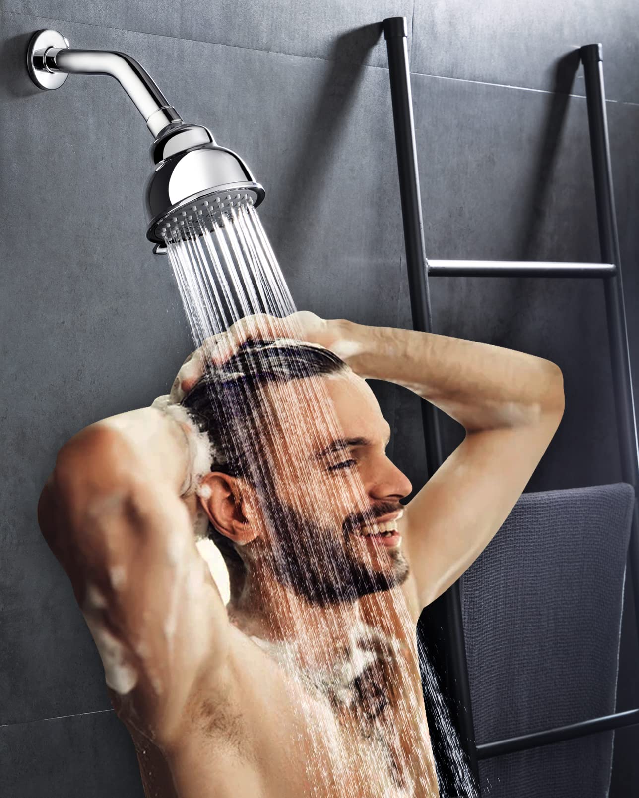 Shower Head High Pressure, Rain Shower Head, 4 Inch Detachable Showerheads, Tool-Free Installation, Automatic Cleaning, 5 Spray Settings, More Water Savings (2.5 GPM)