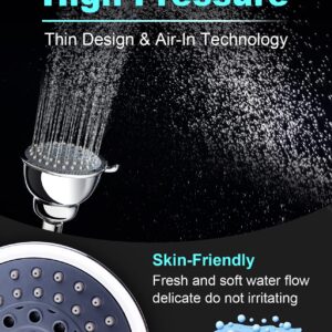 Shower Head High Pressure, Rain Shower Head, 4 Inch Detachable Showerheads, Tool-Free Installation, Automatic Cleaning, 5 Spray Settings, More Water Savings (2.5 GPM)