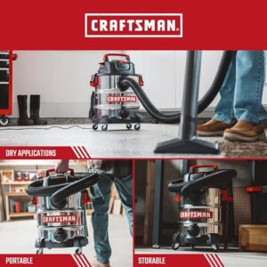 Craftsman CMXEVBE17155 10 Gallon 6.0 Peak HP Stainless Steel Wet/Dry Vac, Portable Shop Vacuum with Attachments