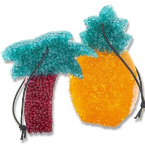 jamaica me crazy scented freshies 2-pack, lone star candles, a delightfully whimsical summer favorite, 2-color palm tree and pineapple, air freshener, car freshener, strongly scented aroma beads