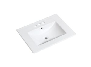 saint birch 24" modern white ceramic bathroom vanity top sink, with three faucet holes